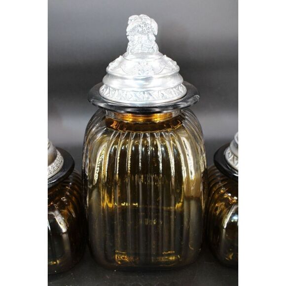 Vintage Artland Amber Glass Canister Set With Pewter Lids (3) Gorgeous! - Picture 9 of 16